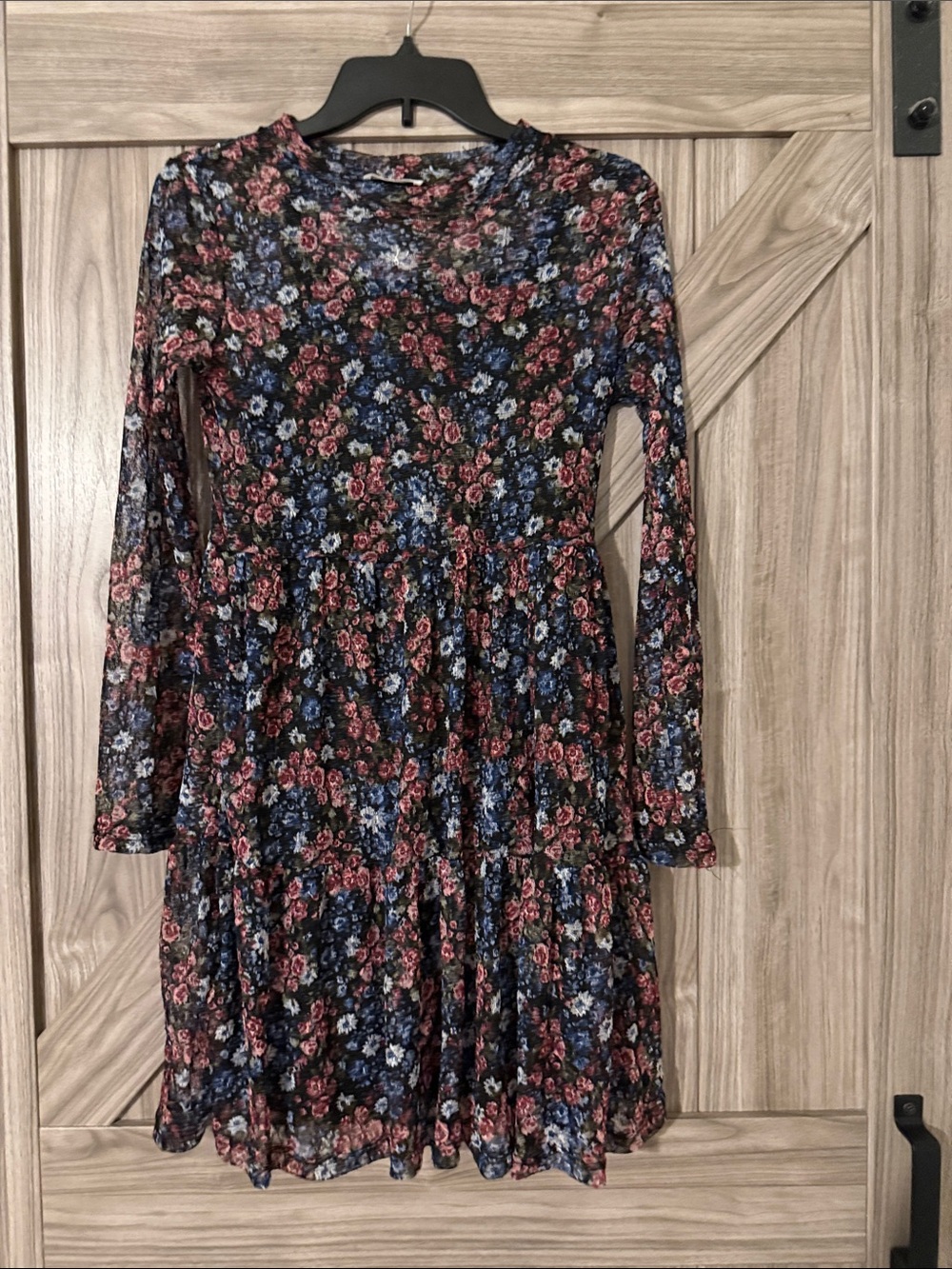 Knitworks Black Floral Long Sleeve Dress with Blue and Pink Blooms